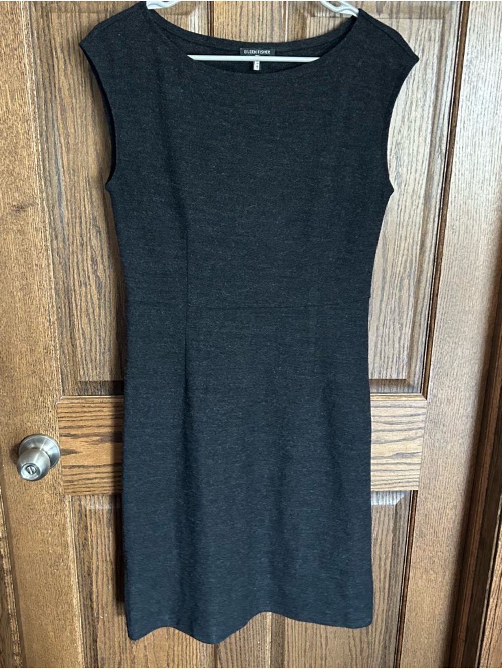 Eileen Fisher Black Cap-Sleeve Sheath Dress 100% wool